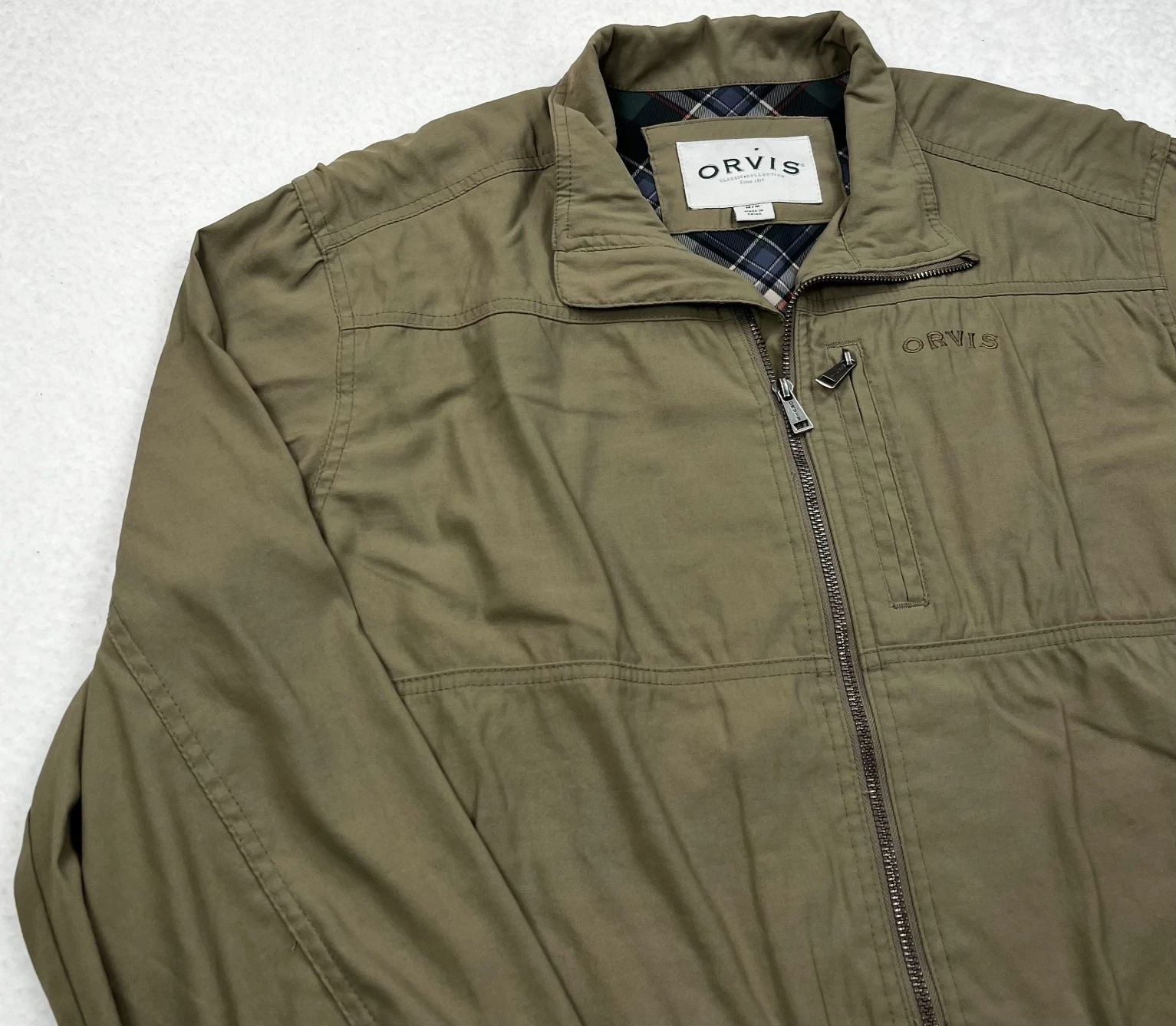 Orvis Jacket Mens Medium Green Full Zip Lightweight Long Sleeve Nylon Spandex
