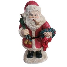 Vintage Santa Claus Figurine With Pipe Wreath & Toys Holiday Collectible