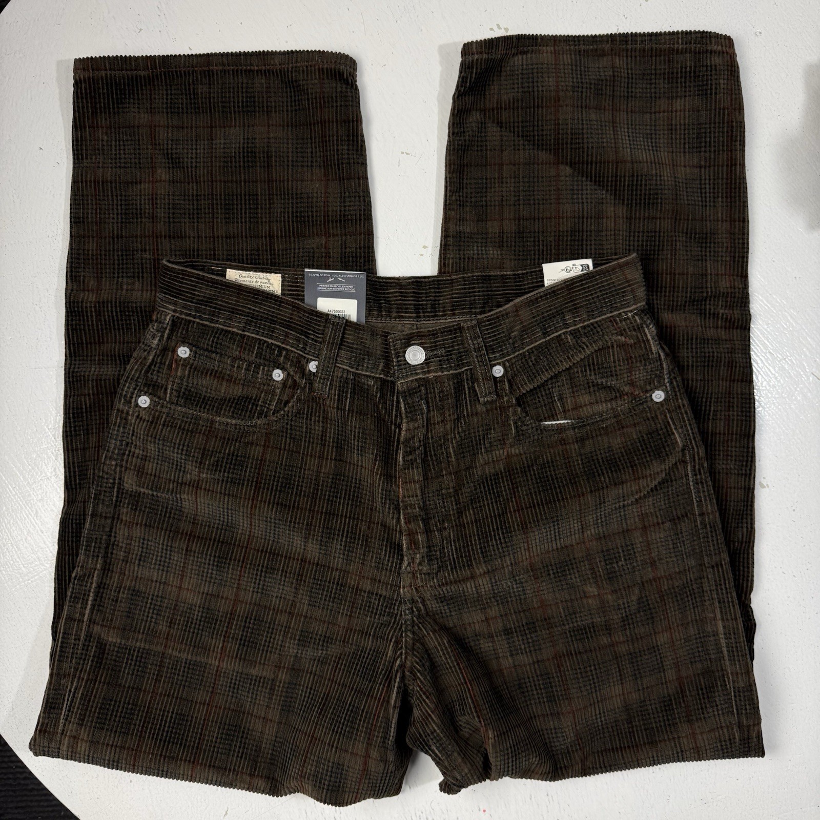 Levis Premium 578 Baggy Corduroy Jeans Men 31 x 32 Jeans Brown Ennis Plaid Pants thumbnail 4