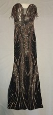 Faeriesty Strapless Sequin Tassel Black  Gold Mermaid Ballgown Prom Dress sz S