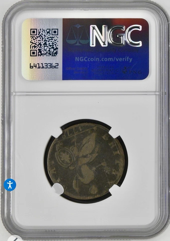 1778 ‘Georgeivs’ NGC Fine Details Machin's Mills Halfpenny Colonial Coin - Image 2 of 2