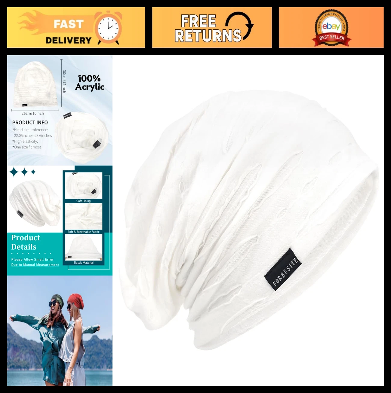 Men's Slouchy Beanie Hat - Lightweight Oversized Summer Skull Cap, Thin & Breath