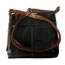 Jack Georges Black Leather Voyager Crossbody Messenger Bag Purse