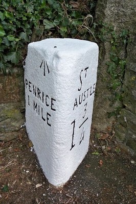 Foto 6x4 alter Meilenstein in Porthpean Road, höhere Porthpean St Austell Ca c2017