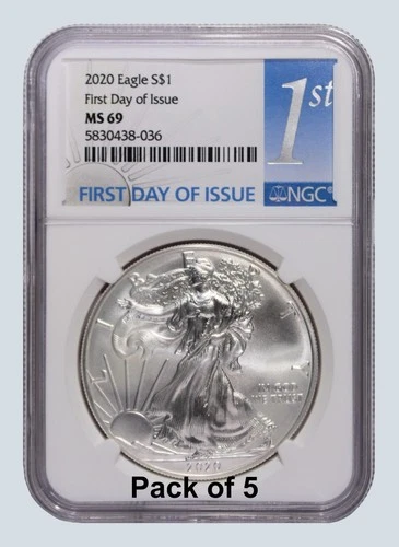 Pack of 5 - All 2020 *NGC MS 69 American Silver Eagle