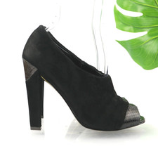 VTG Charles Jourdan Womens Pump Size 9 Black Peep Toe Block Heel Dress Shoe
