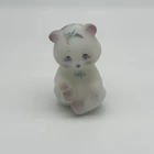 Vintage Fenton Bear Figurine Hand Painted Thistle Flower White Opal Satin Glass