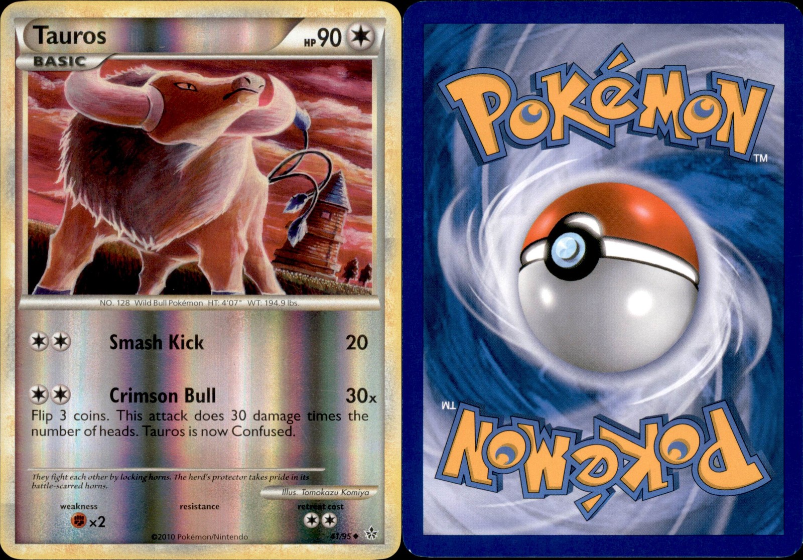 Tauros Reverse Holo 41/95 2010 Colorless LP Unleashed Uncommon