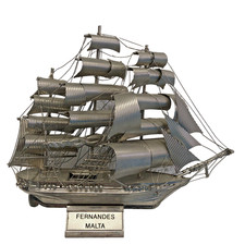 Vintage Metal Sailing Ship Table Desk Model Fernandes Malta