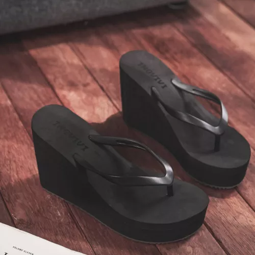 Damen Sommersandalen Plateau Keilabsatz Hausschuhe einfarbige Schuhe mittlere Absätze Flip Flops - Bild 2 von 59