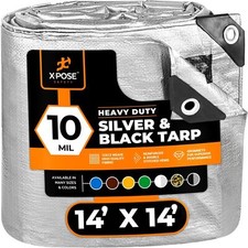 12' x 14' Heavy Duty Silver/Bla  ck Poly Tarp Cover Tent RV Boat Tarpaulin