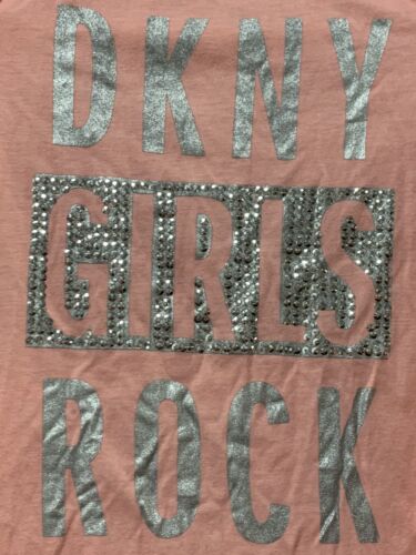 DKNY Bling Girls Medium (8/10) Pink Preppy Cold Shoulder Logo Top Long Sleeve - Picture 2 of 10