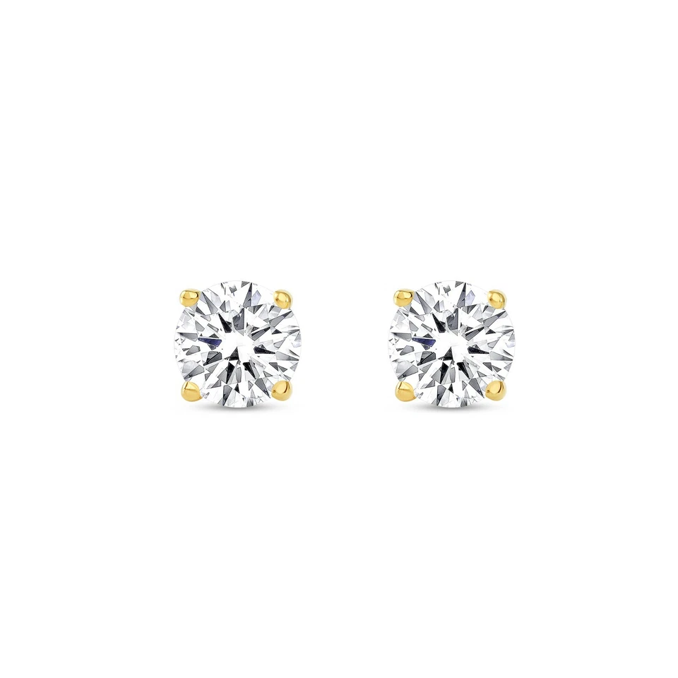 1 Ct Round Cut Created Diamond Real 14K Yellow Gold Stud Earrings Screw Back TCW - Image 2 of 3