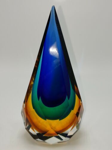 VINTAGE MURANO ITALY FLORAL DECORATED EGG SHAPED ART GLASS