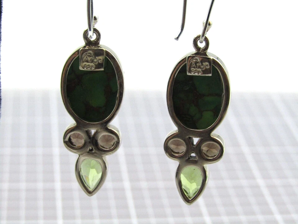 PENDIENTES COLGANTES 2" TURQUESA VERDE ESMERALDA Y CITRINO Plata de Ley 925 NUEVOS SIN ETIQUETAS EB6 Foto 3 de 4