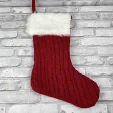 Stocking Cable Knit Design Faux Fur Christmas 16.5" Red