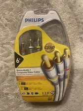 Philips 6ft Stereo Audio + Composite Video Cables 24k Gold Plated Old New Stock
