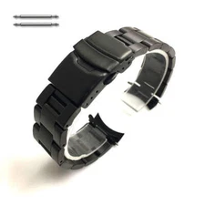 Black Curved End Metal Stainless Steel Oyster Style Replacement Watch Band #7016