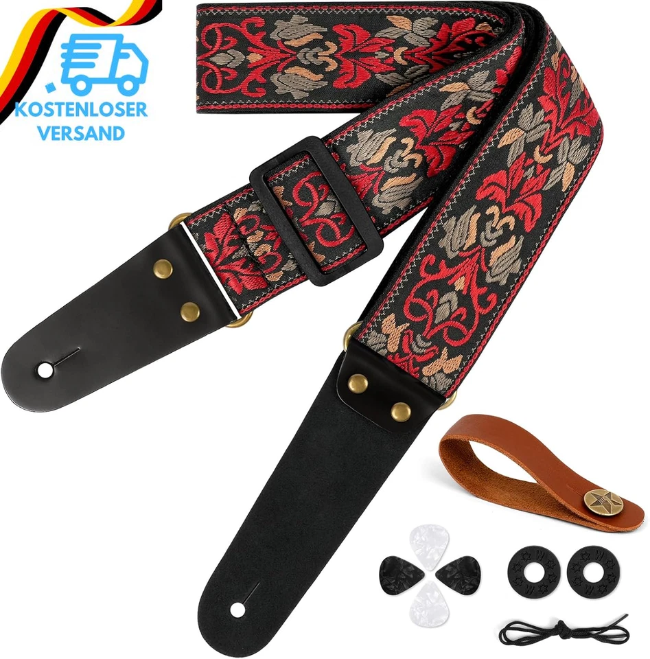 BESUCHE DEN AUCUU-STORE Aucuu Gitarrengurt, 2" Vintage Bestickte Baumwolle Gitarrengurt, Verstellbarer G