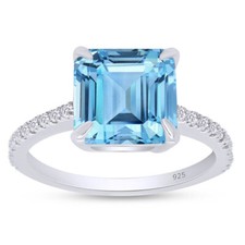 4.26 Ct Halo Engagement Band Ring Aquamarine Sterling Silver Women's