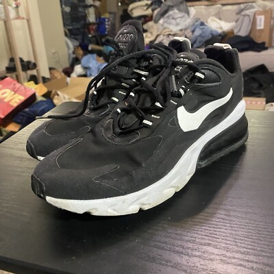 Nike Air Max 270 React Men s 9 Black White Running Athletic Shoes Sneakers Train