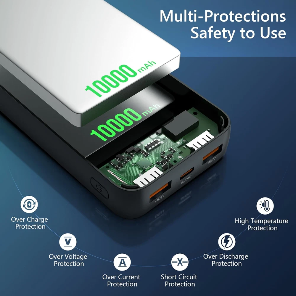 Power Bank 20000mAh 22W Charging Portable External Battery Backup For Cell Phone