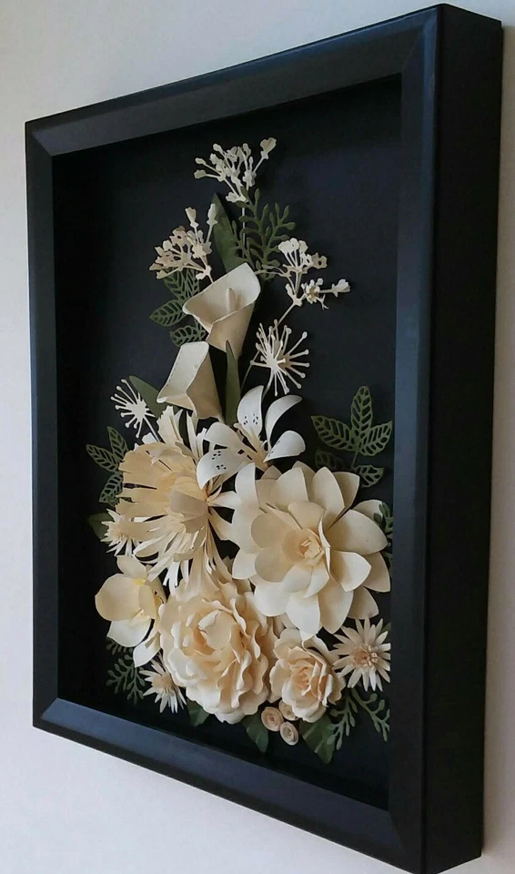 Arte de pared 3D caja de sombras lirios enmarcados mamás arreglo floral hogar guardería decoración Foto 2 de 4
