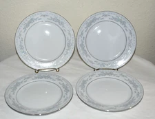 4 Somerset NL Excel China white blue floral Platinum rim  7"  Bread  Plates EUC