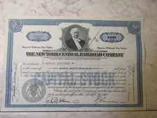 Vintage 1941 The New York Central Railroad Company Stock Certificate 100 Shares