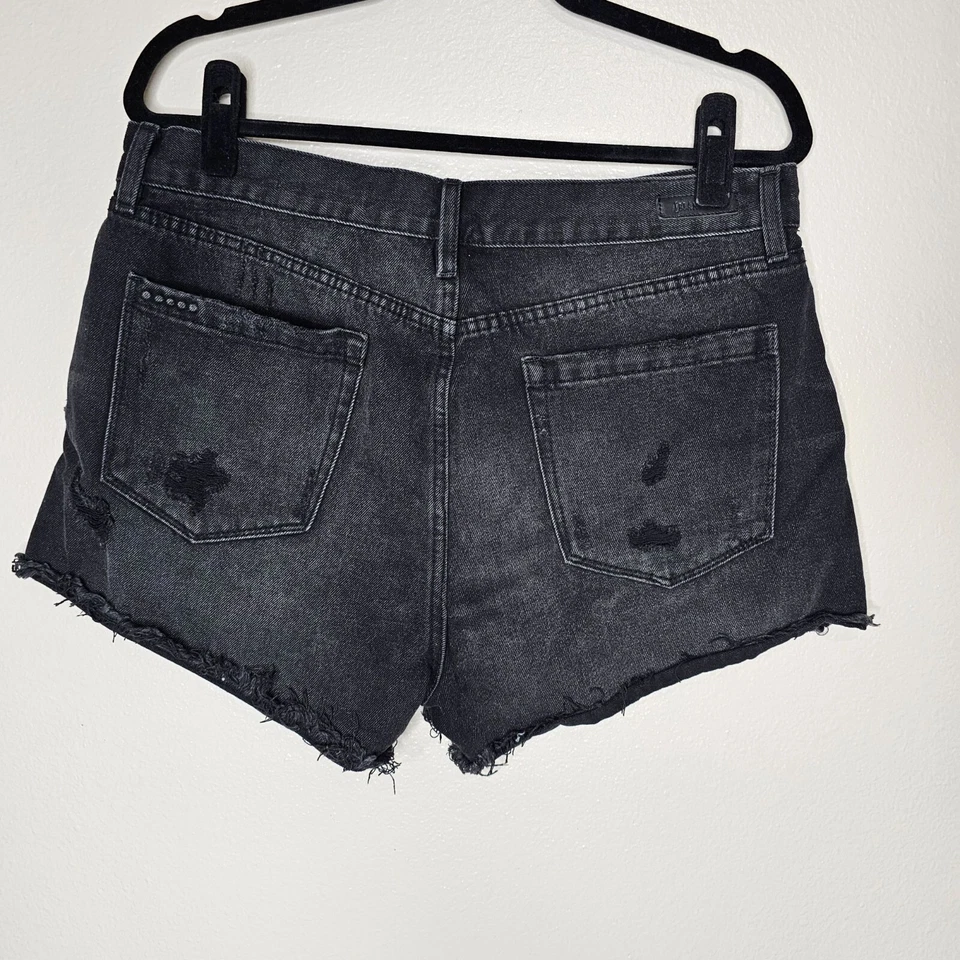 Blank NYC 31 Black Cut Off Distressed Button Fly Denim Shorts Grunge High Rise - Image 4 of 4