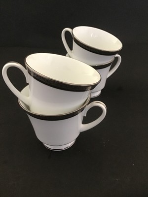NEW Set 4- Noritake Contemporary Regent Platinum/Silver Rim Footed Teacups-
