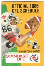 1986 Edmonton Eskimos CFL Football Schedule !!! Standard Life