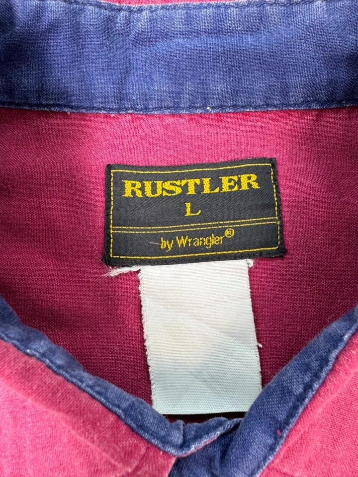 Vtg Wrangler Shirt Mens Large Rustler Brushpopper Western Aztec Pearl Snap 90s - Image 3 of 4