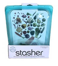 Stasher Platinum Silicone Food Grade Reusable Storage Bag, Aqua (1/2 Gallon)