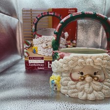 Vintage JAY Earthenware Santa Claus Import 7" Ceramic Basket Holiday Christmas
