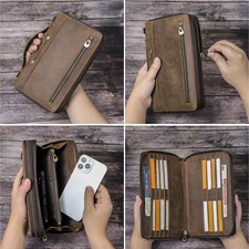 US Stock Men's RFID Genuine Leather Clutch Bag Wallet Card Phone Banknote Holder