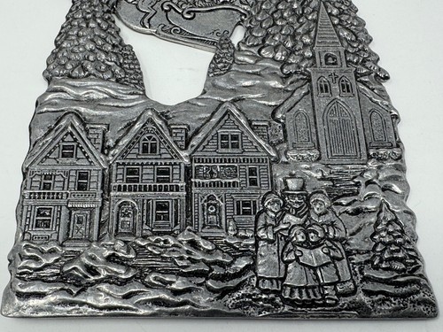 VTG Christmas SANTA SLEIGH REINDEER VILLAGE Pewter DOOR CHIME Wall Hanging Decor - Picture 9 of 11