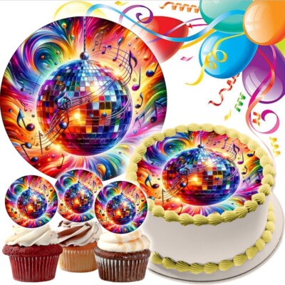 70er 80er Discokugel Tortenaufleger Party Deko essbar Geburtstag Feier Musik Neu