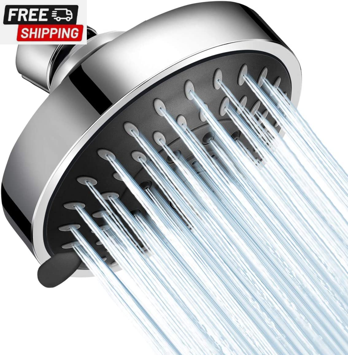 High Pressure Shower Head 5 Settings Fixed Showerhead 4 Inch High Flow Bathroom