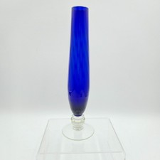 COBALT BLUE Art Glass Vase Tall Pedestal Base Modern Decor 9in