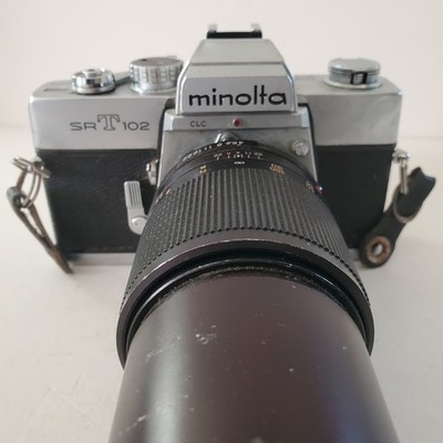 Vintage Minolta SR-T 102 35mm SLR Film Camera w/ Minolta Celtic 1:4 f=200mm Lens