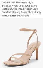 DREAM PAIRS Women’s High Stilettos Heels Open Toe Square Ankle Strap... Size 6