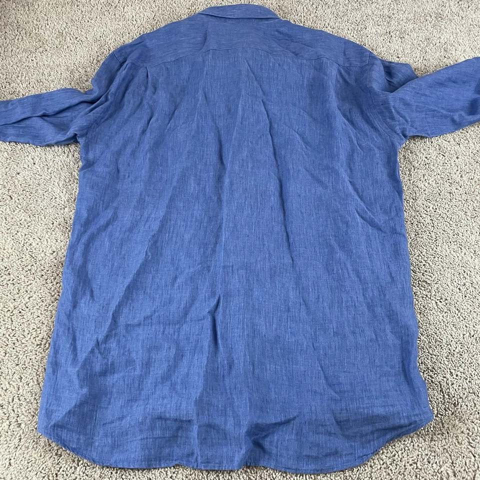 Camisa con botones St. Croix para hombre XL 100 % lino azul trabajo oficina preppy Italia 36 Foto 3 de 4