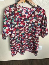 Womens Size 2 XL ,Christmas Bear Fashion Medical Scrub Top S.C.R.U.B.S.