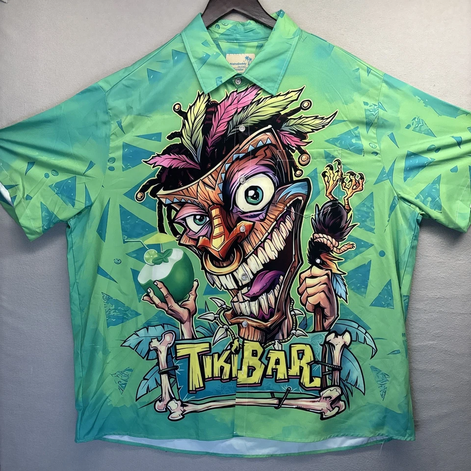Aloha daddy Hawaiian shirt three 3XL green tiki bar shirt - Image 2 of 4