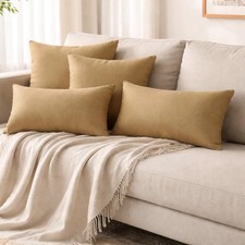Set of 2 Light Beige Linen Throw / Lumbar Pillow Cover - Light Beige Linen