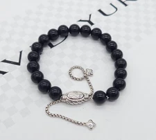 David Yurman Sterling Silver Black Onyx Sliding Clasp Spiritual Bead Bracelet