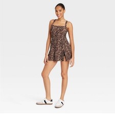 Joy Lab Women's Active Leopard Print Square Neck Dress With Built-in Short, 2XL 