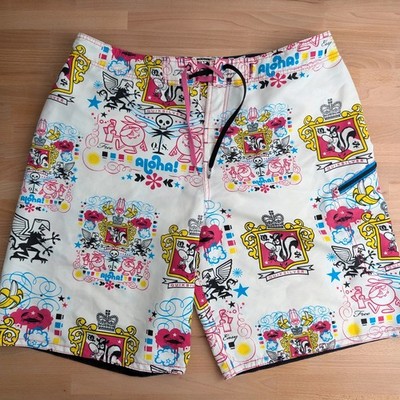 Herren Quiksilver Y2K Shorts Vintage Skunk Aloha Boardshorts Badehose 36W DN4259