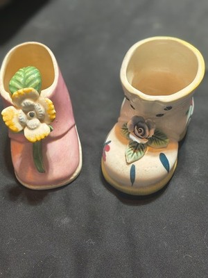 Vintage AMSCAN Inc Ceramic Porcelain Pair Baby Booties Shoes Taiwan Collectibles